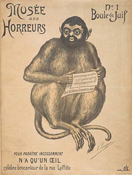 Bild des Verkufers fr Boule de Juif. No. 1 (Joseph Reinach en singe. Caricature of Joseph Reinach as a monkey.) Original lithograph from the Anti-Dreyfusard series "Muse des Horreurs." zum Verkauf von Wittenborn Art Books