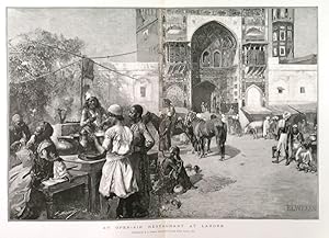 AN OPEN AIR RESTAURANT AT LAHORE . The Mosque of Wazir Ali Khan in the background. A delightful m...
