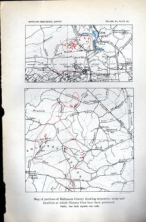 Immagine del venditore per MAP: "Portiona of Baltimore County, Maryland.serpentine Areas & Localities at Which Chrome Ores Have been Produced". Plate XII, from Maryland Geological Survey Volume Twelve venduto da Dorley House Books, Inc.