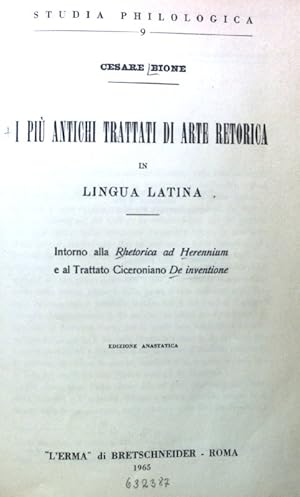 Bild des Verk�ufers f�r I Piu Antichi Trattati di Arte Retorica in Lingua Latina; Studia Philologica; 9; zum Verkauf von books4less (Versandantiquariat Petra Gros GmbH & Co. KG)