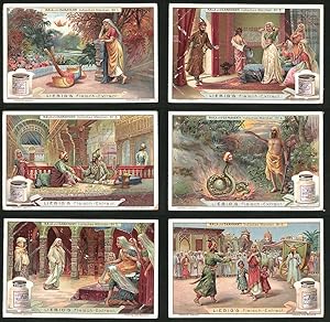 6 Sammelbilder Liebig, Serie Nr.: 941, Indisches Märchen Nala, Damayanti, Sultan, Harem, Fabelwes...