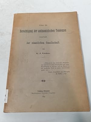 Seller image for Ueber die Berechtigung der antimonistischen Tendenzen innerhalb der staatl. Gesellschaft. for sale by Antiquariat Bookfarm