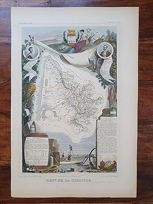GRAVURE COULEURS - ATLAS NATIONAL LEVASSEUR - 1850 - DEPARTEMENT DE LA GIRONDE