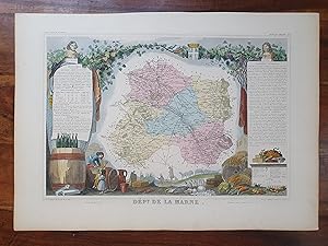 GRAVURE COULEURS - ATLAS NATIONAL LEVASSEUR - 1850 - DEPARTEMENT DE LA MARNE