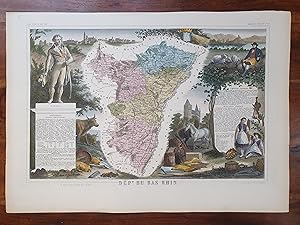 GRAVURE COULEURS - ATLAS NATIONAL LEVASSEUR - 1850 - DEPARTEMENT DU BAS RHIN