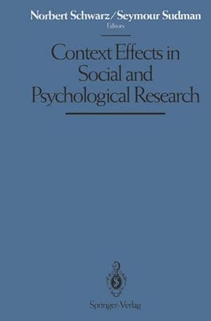 Bild des Verkufers fr Context Effects in Social and Psychological Research zum Verkauf von AHA-BUCH GmbH