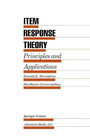 Imagen del vendedor de Item Response Theory : Principles and Applications a la venta por AHA-BUCH GmbH