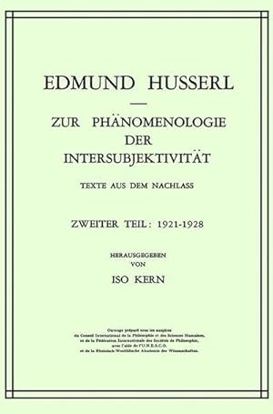 Immagine del venditore per Zur Phnomenologie der Intersubjektivitt : Texte aus dem Nachlass Zweiter Teil: 19211928 venduto da AHA-BUCH GmbH