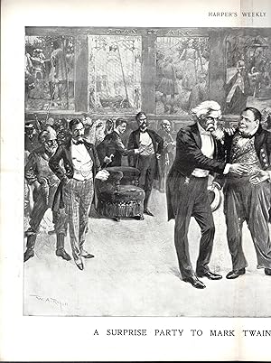 Imagen del vendedor de ENGRAVING: "A Surprise Party to Mark Twain By His Characters". engraving from Harper's Weekly, December 15, 1900 a la venta por Dorley House Books, Inc.