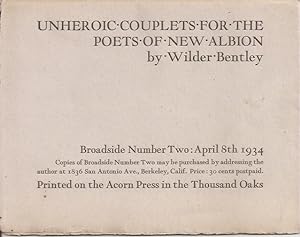 Seller image for UNHEROIC COUPLETS FOR THE POETS OF NEW ALBION. Broadside Number Two: April 8th 1934. for sale by Chanticleer Books, ABAA