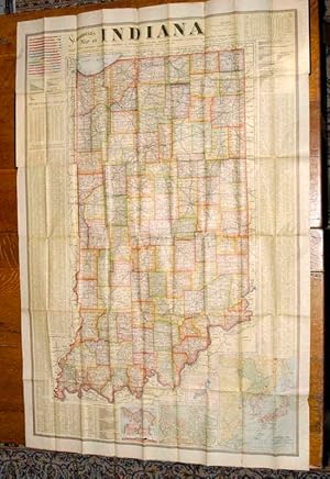 LARGE COLOR FOLDING MAP OF INDIANA, 1904