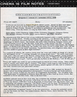 Imagen del vendedor de Cinema 16 Film Notes 1959 / 1960 : The Cinema of Improvisation, Program 2, Season 13, November 10 / 11, 1959 a la venta por Specific Object / David Platzker