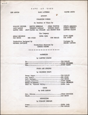 Bild des Verkufers fr Collision Course : An Omnibus of Plays at Cafe Au Gogo zum Verkauf von Specific Object / David Platzker