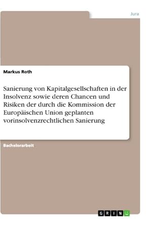 Bild des Verkufers fr Sanierung von Kapitalgesellschaften in der Insolvenz sowie deren Chancen und Risiken der durch die Kommission der Europischen Union geplanten vorinsolvenzrechtlichen Sanierung zum Verkauf von AHA-BUCH GmbH