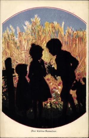 Künstler Ansichtskarte / Postkarte Der kleine Kavalier, Junge gibt Mädchen Blumenstrauß, Spitz