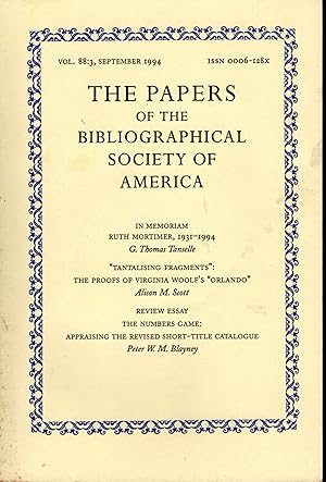 Seller image for The Papers of the Bibliographical Society of America, Volume 88, No. 3: September, 1994 for sale by Dorley House Books, Inc.