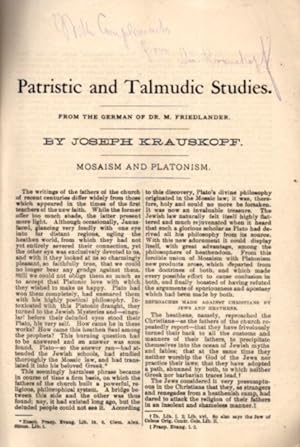 Seller image for MOSAISM AND PLATONISM: Patristic and Talmudic Studies for sale by By The Way Books
