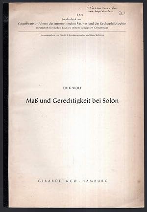 Seller image for Ma und Gerechtigkeit bei Solon. for sale by Antiquariat Dennis R. Plummer