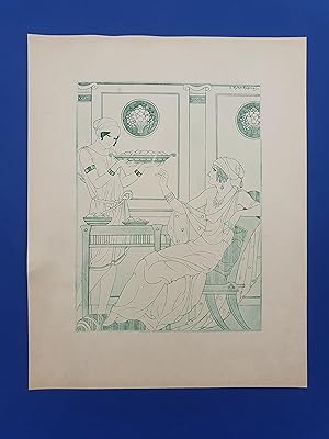 ART-DECO - POCHOIR - MEDECINE - Le repas - Tirage vert sur Papier Japon