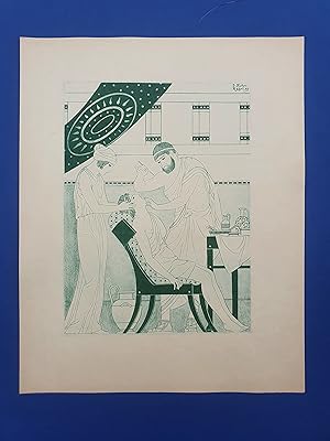 ART-DECO - POCHOIR - MEDECINE - On incise la luette - Tirage vert sur Papier Japon