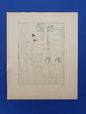 ART-DECO - POCHOIR - MEDECINE - Enfants - Tirage vert sur Papier Japon