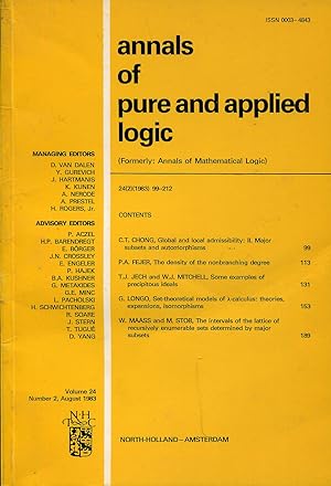 Image du vendeur pour Annals of pure and applied logic (Formerly: Annals of Mathematical Logic). Volume 24, Number 2, August 1983 mis en vente par Sylvain Par