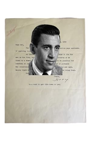 Imagen del vendedor de J.D. Salinger Typed Letter Signed Mentions Catcher, Franny and Zooey, and Comes with Annotated Unpublished Draft of the Raise High. Dust Jacket a la venta por Max Rambod Inc