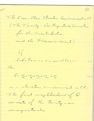 Seller image for Original Scientific Manuscript on Hauptmann's Nobel Prize Winning Work "Formulas for the Distribution and the Discrimant" for sale by Max Rambod Inc