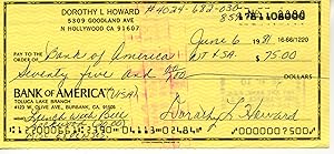 Dorothy Lamour Signed Check