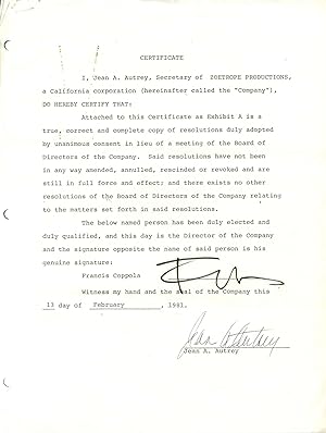 Francis Ford Coppola Signed Contract