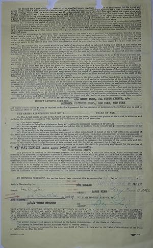 Three Stooges 1959 contract signed by Moe, Larry, and Curly Joe- highest paid acts in the US