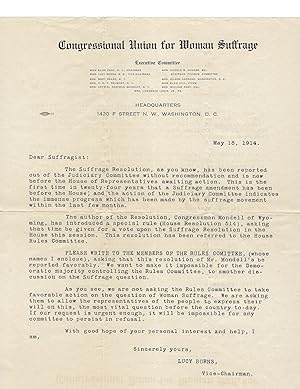 The Congressional Union for Women Suffrage Circular Letter 1914, Not in OCLC