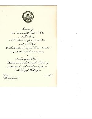 Ronald Reagan U.S. President Offical Inaugural Ball Invitation 1981 Cool Neat