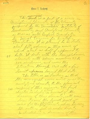 Seaborg 3 page handwritten scientific manuscript on a Scholarly piece on Analytical Chemistry of ...
