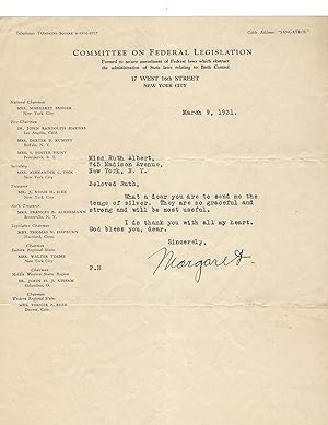 Margaret Sanger Letter Signed