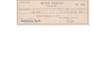 Bild des Verkufers fr Singer and Bandleader Rudy Vallee Signed Check zum Verkauf von Max Rambod Inc