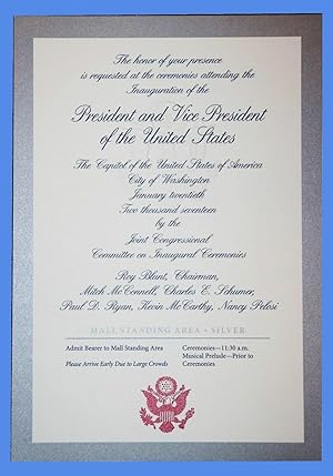 Official Donald Trump 2017 Inauguration Invitation Silver Ticket Stub W Map Back