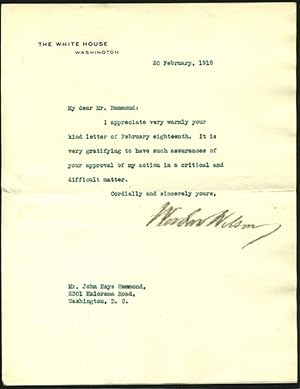 Woodrow Wilson Presidential Letter Signed about "critical and difficult matters" during World War I.