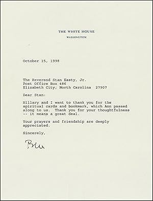 Bill Clinton Typed Letter Signed as President to his Spiritual Advisor