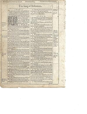 Leaf from the 1613 King James Bible -Quarto-She Bible- Title page: "The Song of Solomon-"