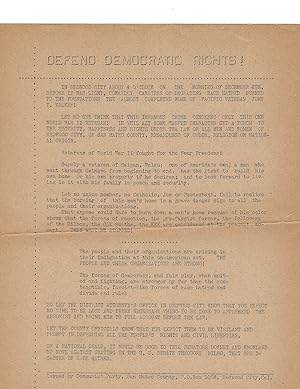 Imagen del vendedor de California Communist Party Broadside "Defend democratic rights" [1946] a la venta por Max Rambod Inc