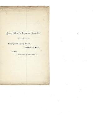 Young Women's Christian Association, Employment Agency pamphlet, 1890s