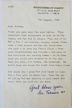 "Help the poor, the lonely, the unwanted," Mother Teresa instructs in Signed Letter