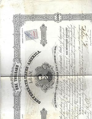 Confederate States of America $ 1000 loan Certificate with Coupons- Richmond 1862 USA