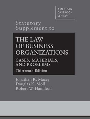 Bild des Verkufers fr Statutory Supplement to the Law of Business Organizations, Cases, Materials, and Problems zum Verkauf von GreatBookPrices