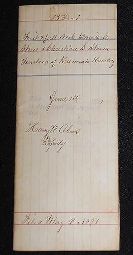 1890 Account of David S. Stover and Christian S. Stover, trustees of Hannah Harley under the Will...
