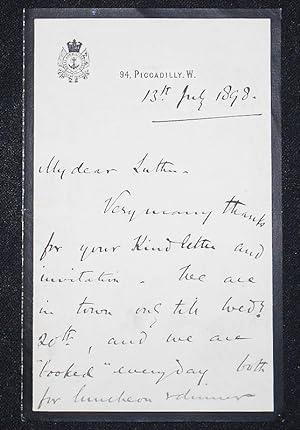 Handwritten letter on Naval and Military Club stationery, 13 July 1898