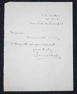 Handwritten letter signed by Admiral Lewis Bayly