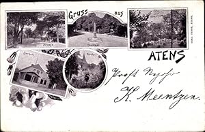 Bild des Verkufers fr Ansichtskarte / Postkarte Atens Nordenham im Oldenburger Land, Straenpartie, Denkmal, Kirche, Bierhalle zum Verkauf von akpool GmbH