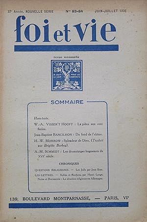 Seller image for FOI et VIE 37e Anne Nouvelle srie N 83-84 Juin-Juillet 1936 for sale by Bouquinerie L'Ivre Livre